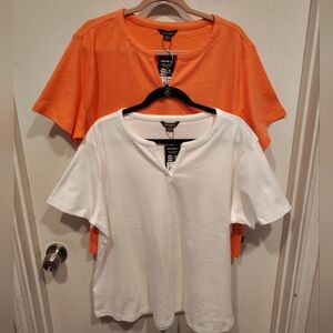 Eddie Bauer Lot Of 2 NWT Women's Solid Short Sleeve Tops XXL Pima Cotton Casual